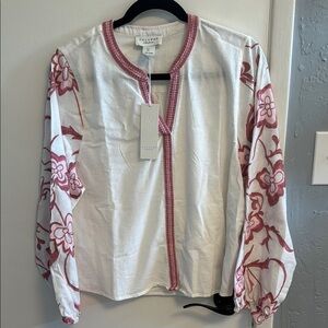 NWT Calypso St Barth White and Pink Embroidered Floral top.  Size L.